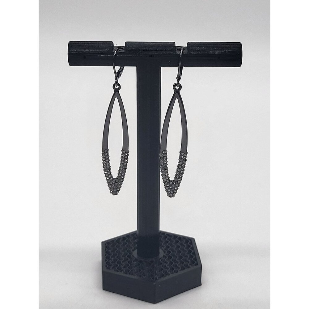 Joan Rivers Long Drop Dangle Marquise Earrings Gunmetal Pave Crystal Dipped - Picture 1 of 7